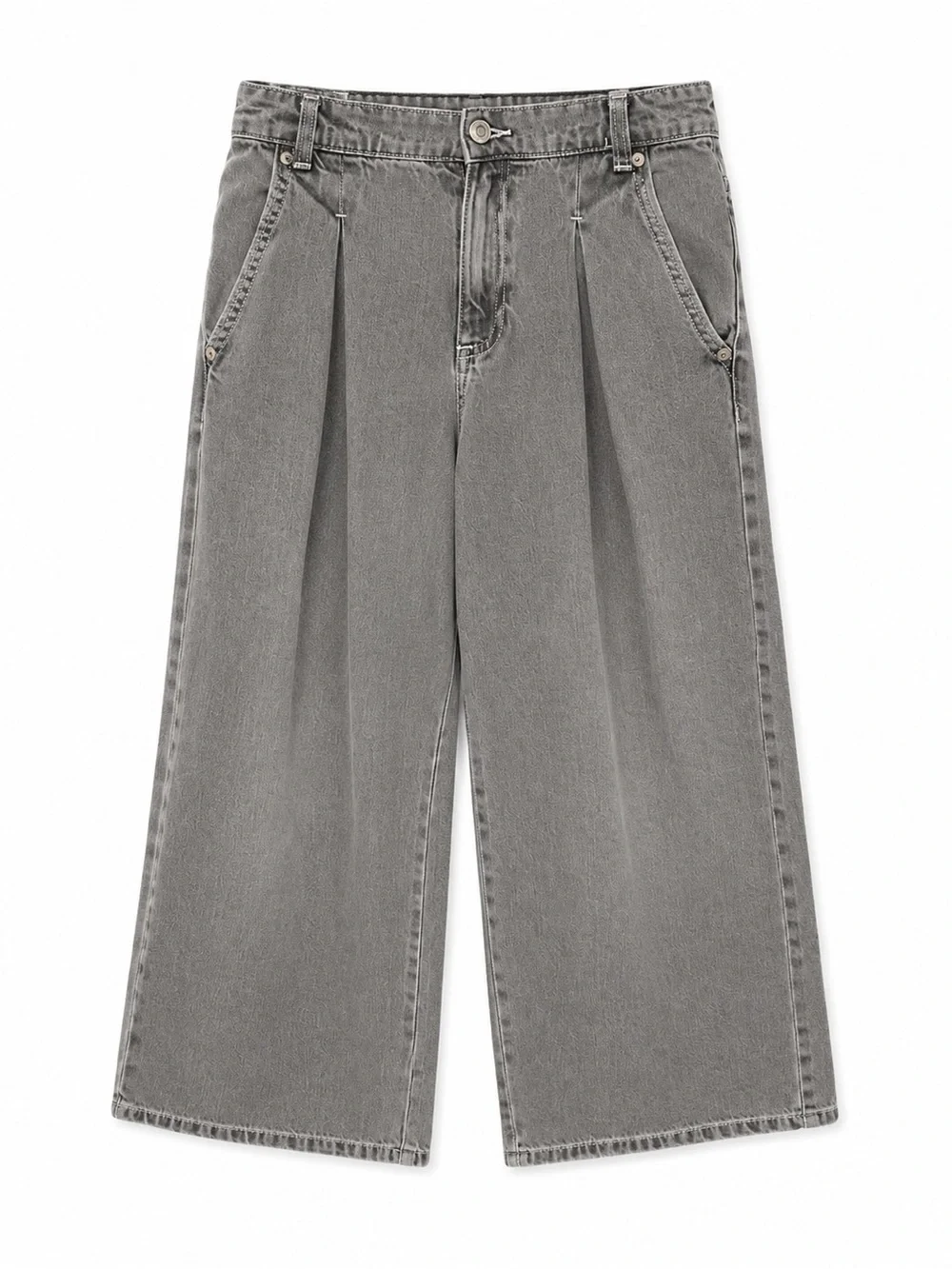 Zara Girls Gray Wide Leg Pleated Jeans Size 10 Adjustable Waist